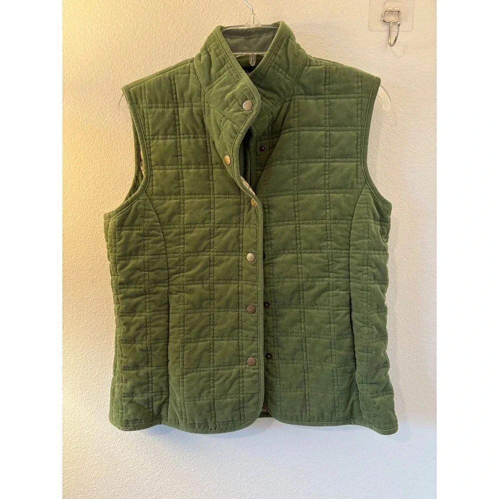 Brooks Brothers Womens Quilted Corduroy Vest Olive Green Plaid Lined Small